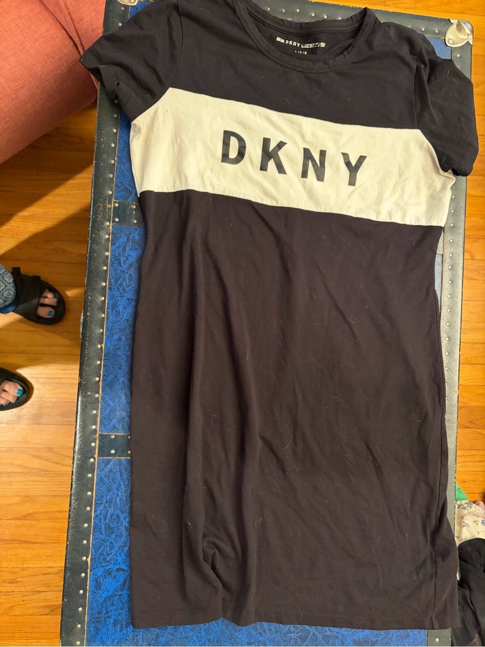 DKNY Black and White Logo Short Sleeve Tee Dress